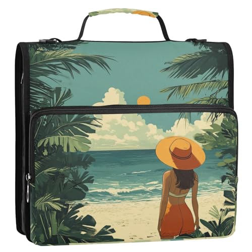 Summer Beach Tropical 3-Ringordner mit Griff, mehrere Taschen, tragbares Portfolio für Schule und Büro Summer Beach Tropical 3-Ringordner mit Griff, mehrere Taschen, tragbares Portfolio für Schule und Büro von voucong