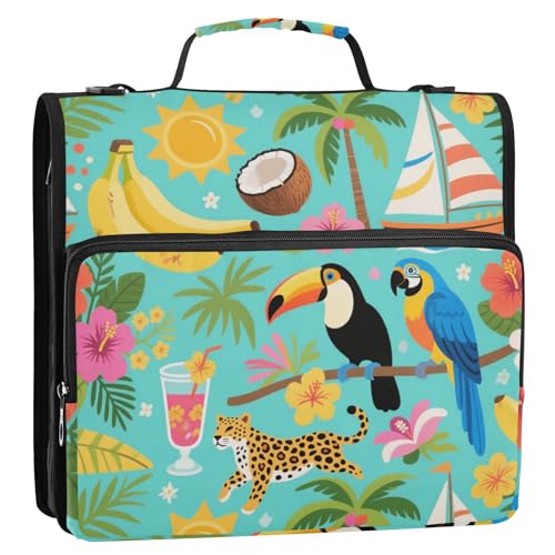 Summer Blue Animal Sea 3-Ringbuch mit Reißverschluss und Schultergurt, Dokumentenordner, Organizer für Schule und Büro von voucong