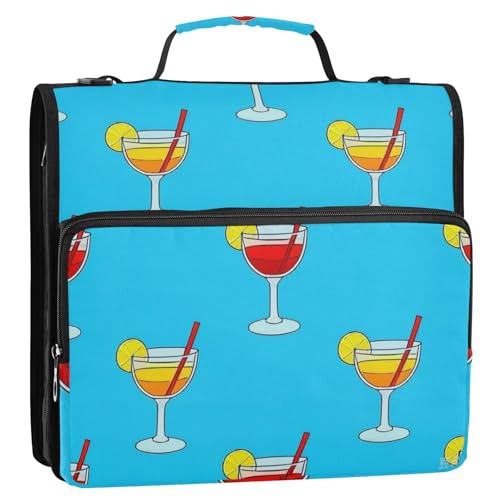Summer Lemon Drink Blue 3,8 cm Ringordner Organizer mit Griff und abnehmbarem Schultergurt, mehrere Taschen, Dokumenten-Aufbewahrungstasche für Schule/Büro von voucong