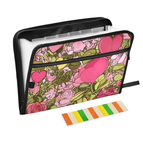 Valentines Cartoon Florals Ordner mit Taschen, 13 Taschen, A4, Briefgröße mit Reißverschluss, für Papierordner von voucong
