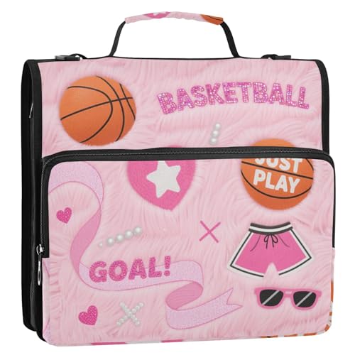 Weicher Korbball mit 3 Ringen und Reißverschluss, Organizer mit Griff, inklusive Reißverschlusstasche, Dokumentenmappe, Organizer für Mittelschule, Rosa von voucong