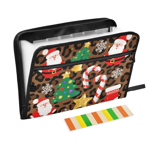 Weihnachtsmappen mit Leopardenmuster, 13 Taschen, A4, Briefgröße mit Reißverschluss, für Schule, Zuhause, Büro, Klassenzimmer, Braun von voucong