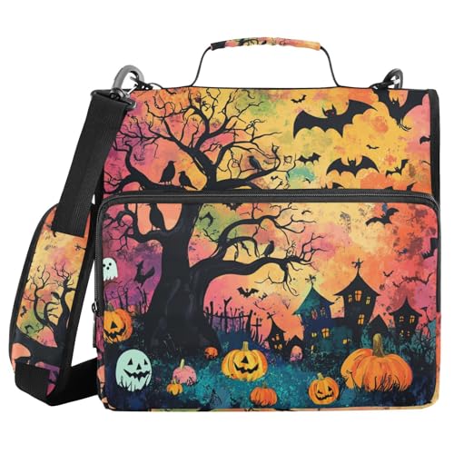 Witchy Halloween-Mappe mit Fledermaus-Kürbisbaum, 3 Ringe, Reißverschluss, mit Griff, wasserdicht, für Schule und Büro, 3,8 cm, Schwarz Witchy Halloween-Mappe mit Fledermaus-Kürbisbaum, 3 Ringe, Reißverschluss, mit Griff, wasserdicht, für Schule und Büro, 3,8 cm, Schwarz von voucong