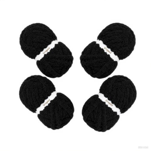 Grobes Chenille-Garn, Jumbo-Garn, superweich, flauschiges Garn zum Häkeln von sperrigem Garn und Handstricken, dickes Riesen für selbstgemachte Decken, Schals, Amigurumi (Schwarz, 1 kg) von vrawas