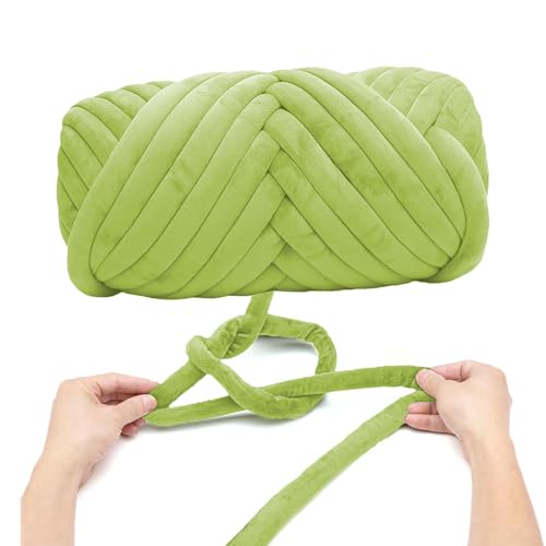 Velvet Chunky Garn für Armstricken & Häkeln - Sperriges Polyester-Stoffschlauchgarn, ultraweiches handgefertigtes Bastelgarn für DIY-Decken (Samtgrün, 0,5 kg) von vrawas