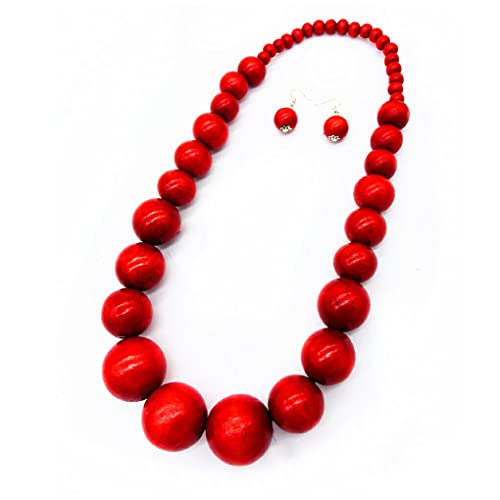 vreplrse Holzperlen Halskette Modeschmuck Einzigartige übertriebene Halsketten Anhänger Accessoires Frau Ornament Pullover Ketten, Rot von vreplrse
