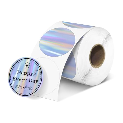Vretti 50x50mm Runde Laser-Etikettenaufkleber, Selbstklebend Thermo Etiketten, Holographic Etikett,Holographische Etiketten für Büro Logo Design QR Versand (400Etiketten/Rolle) von vretti