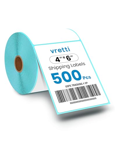 vretti 100 * 150mmThermo-Etiketten, 4X6 Thermodrucker-Etiketten, 500 Stück Weiß Gefaltete Etiketten, Selbstklebendes Etikett - Thermopapier Versandetiketten für Labeldrucker von vretti