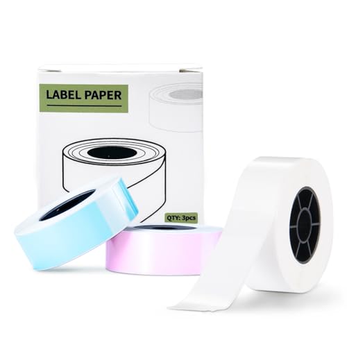 vretti selbstklebende Etiketten, Label Maker Thermopapier Selbstklebendes Etikettenband für Haushalt, Küche, Büro und Vorratskammern (Weiß + Blau + Rosa, 14 * 40mm) von vretti