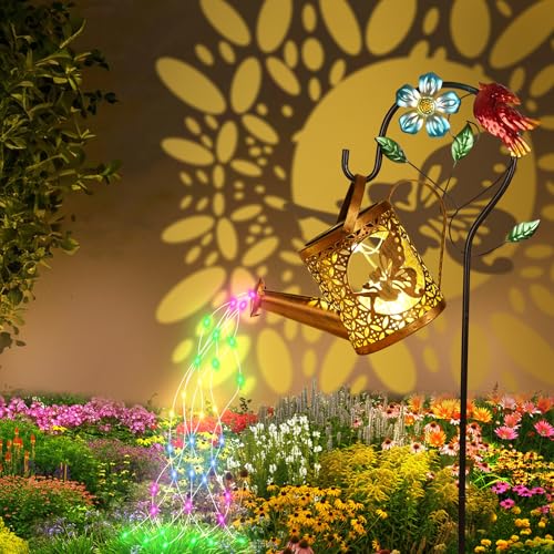 vsshe Solar Gießkanne Lichterkette Aussen Gartendeko, LED Außen Solarlampen mit Schäferhaken für Außen Garten Wasserdicht | Vintage Lichterkette für Hofweg Balkon Terrasse Garten Deko（Farblicht） von vsshe