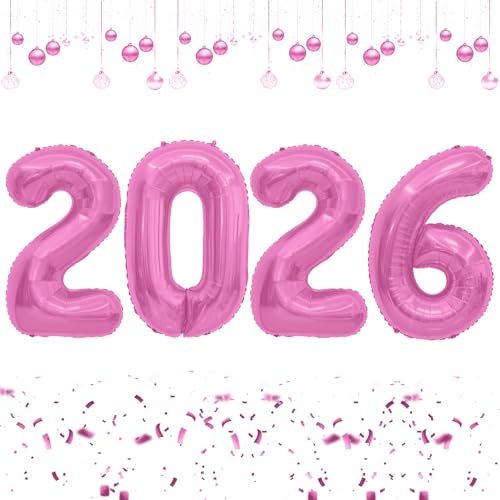 2026 Luftballons, Zahlenballons 40 Zoll, Silvester Folienballon 2026, Riesiger Abend Geburtstag Ballon für Happy New Years Festival Feier Party Dekoration Supplies, Rosa von vueuKiGE