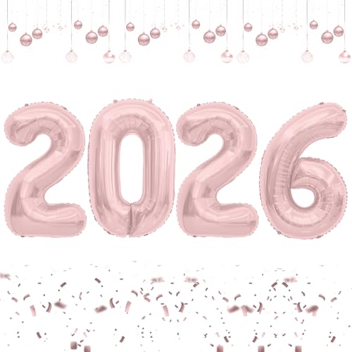 2026 Luftballons, Zahlenballons 40 Zoll, Silvester Folienballon 2026, Riesiger Abend Geburtstag Ballon für Happy New Years Festival Feier Party Dekoration Supplies, Roségold von vueuKiGE