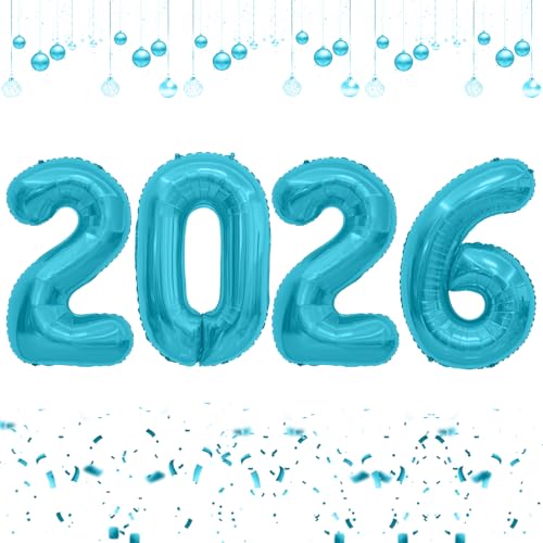 Blau 2026 Luftballons, Zahlenballons 40 Zoll, Silvester Folienballon 2026, Riesiger Abend Geburtstag Ballon für Happy New Years Festival Feier Party Dekoration Supplies von vueuKiGE