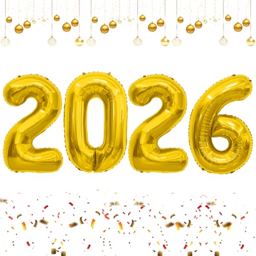 Gold 2026 Luftballons, Zahlenballons 40 Zoll, Silvester Folienballon 2026, Riesiger Abend Geburtstag Ballon für Happy New Years Festival Feier Party Dekoration Supplies von vueuKiGE
