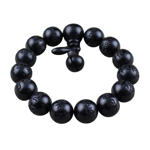 Holzperlen-Armband, mit Blitzschlag, Jujube-Holz, schwarze Perle, graviert mit Sanskrit-Wörtern, Mala-Gebet, Feng Shui, Glück, für Damen und Herren, Schwarz, 16 mm Holzperlen-Armband, mit Blitzschlag, Jujube-Holz, schwarze Perle, graviert mit Sanskrit-Wörtern, Mala-Gebet, Feng Shui, Glück, für Damen und Herren, Schwarz, 16 mm von vv8oo