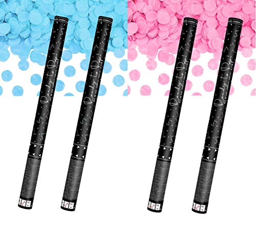 Konfetti-Kanone für Jungen oder Mädchen, mit blauen oder rosafarbenen Konfetti, 60 cm (2 Rosa + 2 Blau) von WYW