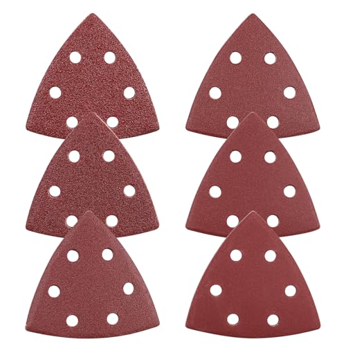 wadafen Mouse Sander Pads, 72pcs Multi Tool Sanding Pads, 90x90x90mm Detail Sander Pads, 6 Holes Triangle Sandpaper for Delta Sander & Multitool Sander, Grits 40/60/80/120/180/240 Each x12 von wadafen