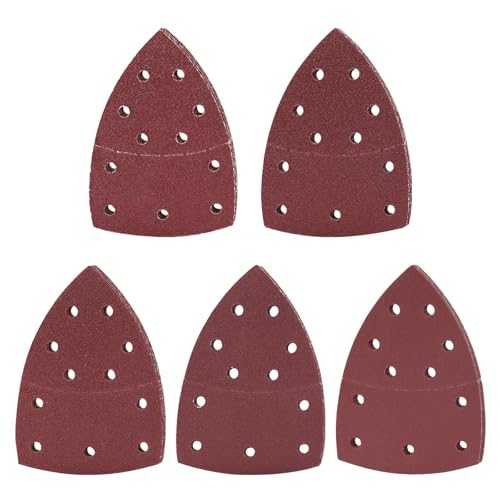 wadafen Schleifpapier Dreieckschleifer, 50 Blatt Delta Schleifpapier Klett 105x152mm Schleifdreiecke Schleifblätter 11 Loch, Korn 40/80/120/180/240 je x10, für Deltaschleifer & Multischleifer von wadafen