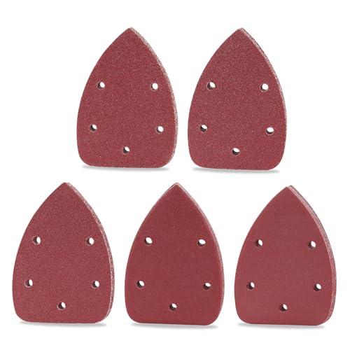 wadafen Schleifpapier Dreieckschleifer, 50 Blatt Delta Schleifpapier Klett 140x90 mm Schleifdreiecke Schleifblätter 5 Loch, Korn 40/60/80/120/240 je x10, für Deltaschleifer & Multischleifer von wadafen