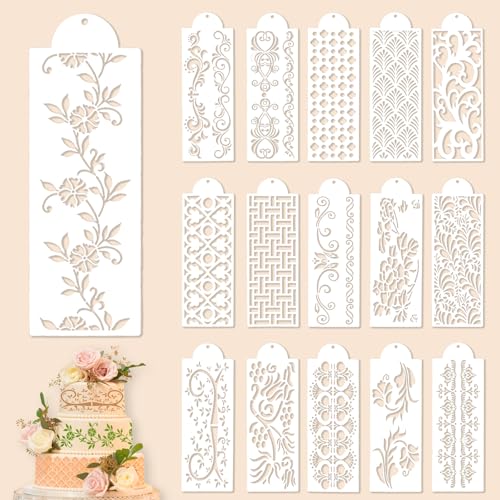 wadafen Tortenschablone 16 Stück Torten Schablonen,Kuchen Backvorlagen,Torten Schablonenaus,Kuchen Dekoration Schablonen,Kuchen Spitze Schablonen,für DIY Kuchen Kekse Fondant Dessert von wadafen