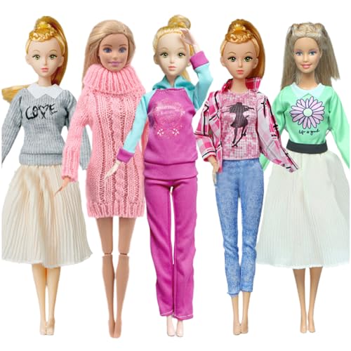 walenbily Kleider Mode Outfit Kleidung Puppensachen Outfit 5 Set für 11,5 Zoll Puppen Mädchen Puppen Puppenkleidung Zubehör von walenbily
