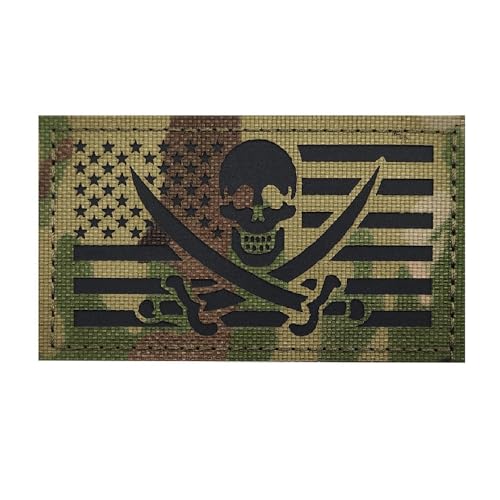 Taktische Militär-Patches – IR-reflektierend (2er-Pack), Klettverschluss, Moral-Embleme für Rucksäcke, Helme und taktische Ausrüstung (Piratenflaggen-Patch) von walitefu