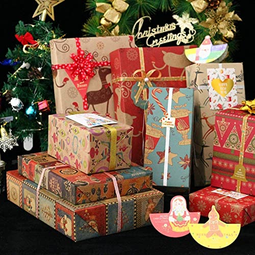 Geschenkpapier für Weihnachten, 70 x 50 cm, 9 Designs, 10 Stück (und 8 Aufkleber) von walolo
