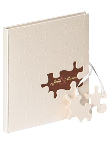 walther design Gästebuch weiss Leinen mit Ausstanzung und Prägung, Hochzeit Puzzle GB-173 von walther design