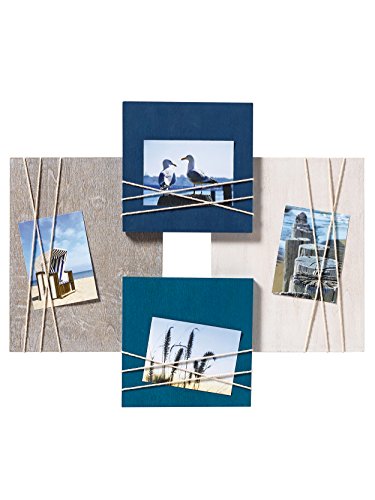 walther design Bilderrahmen blau für 4 Fotos Holz-Galerie mit Kordel als Fotohalterung, La Casa YO481L von walther design