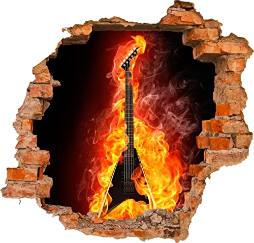 wandmotiv24 3D-Wandsticker Gitarre in Flammen, E-Gitarre, Feuer, Design 02, 90x82cm (BxH), Aufkleber Wand-deko, Wandbild, 3D Effekt, Fenster, Mauer, Wandaufkleber, Sticker M1259 von wandmotiv24