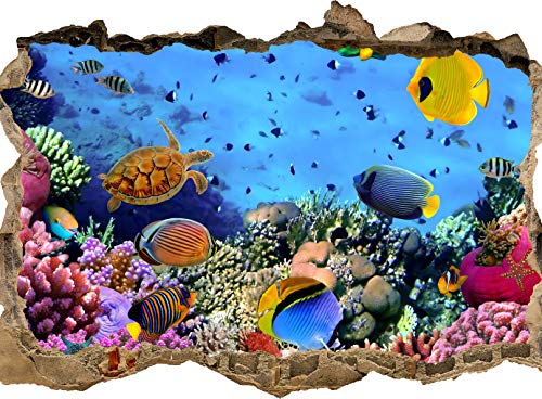 wandmotiv24 3D-Wandsticker Korallenriff mit Fischen, Design 01, 60x40cm (BxH), Aufkleber Wand-deko, Wandbild, 3D Effekt, Fenster, Mauer, Wandaufkleber, Sticker M0480 von wandmotiv24