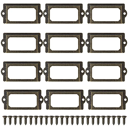 12 Stück Metall Etikettenhalter, Etikettenhalter mit griff, Label Rahmen für Schublade Schrank, Schmuckkästchen, Aktenschrank, Schubladen 70 x 33 mm von wangjiangda