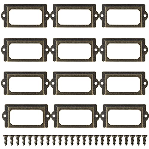 12 Stück Metall Etikettenhalter, Etikettenhalter mit griff, Label Rahmen für Schublade Schrank, Schmuckkästchen, Aktenschrank, Schubladen 70 x 33 mm von wangjiangda