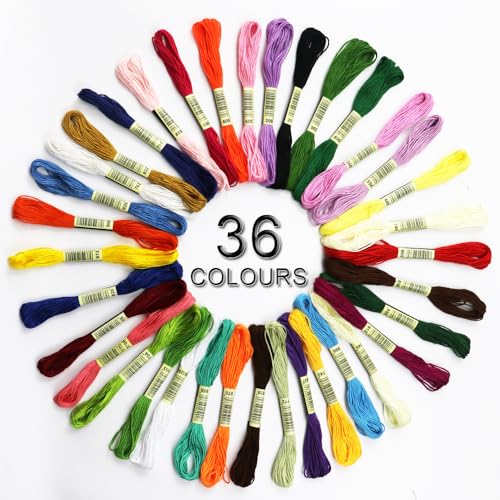 Stickgarne, 36 Knäuel pro Packung, Kreuzstichgarne für Freundschaftsarmbänder, Basteln, Nähgarn, 8 m (6 Stränge) von wangruida
