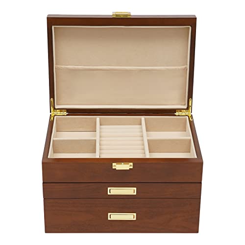 3-Schichten Schmuckkasten aus Holz, Schmuckaufbewahrung, Schmuckschatulle, Massivholz-Organizer Aufbewahrungsbox mit Schloss und Spiegel für Schmuck, Ringe, Ohrringe, Braun 3-Schichten Schmuckkasten aus Holz, Schmuckaufbewahrung, Schmuckschatulle, Massivholz-Organizer Aufbewahrungsbox mit Schloss und Spiegel für Schmuck, Ringe, Ohrringe, Braun von wanwanper