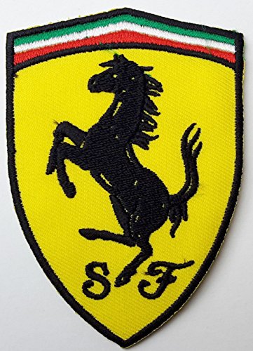 Ferrari hellgelb bestickt abzeichen Patch Aufnäher oder zum Aufbügeln 6 cm x 8,5 cm von wardah limited