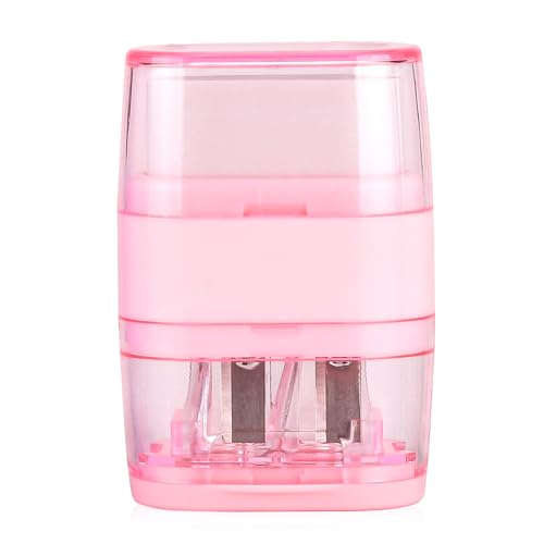 Waremew 1 x manueller Bleistiftspitzer mit Radiergummi, 2 Schärflöcher, Spitzer mit Radiergummi für Schule, Büro und Zuhause (Rosa) von waremew