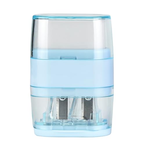 Waremew 1 x manueller Bleistiftspitzer mit Radiergummi, 2 Schärflöcher, Spitzer mit Radiergummi für Schule, Büro und Zuhause (blau) von waremew