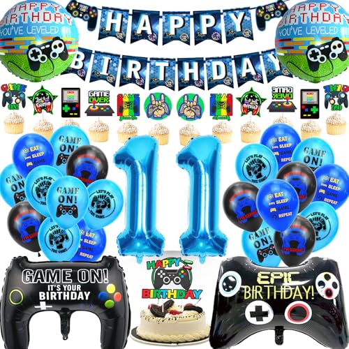 WAZIWE Gamer Deko Geburtstag 11 Jahre Junge, Luftballon 11 Geburtstag Junge, 11. Geburtstag Junge, Deko 11 Geburtstag Junge, Luftballons Kindergeburtstag Deko Jungen, Luftballons Kinder Geburtstag von waziwe