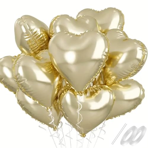 Waziwe [24 Stück] Herzluftballons Gold • 18 Zoll Herz Folienballons Gold Können mit Helium Gefüllt Werden, perfekt für Hochzeitsdeko, Valentinstag Deko Babypartys und Luftballons Geburtstag von waziwe