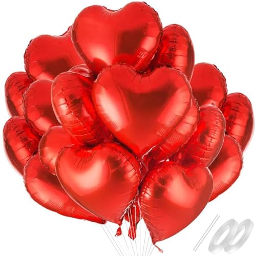 Waziwe [24 Stück] Herzluftballons Rot • 18 Zoll Herz Folienballons Rot Können mit Helium Gefüllt Werden, perfekt für Hochzeitsdeko, Valentinstag Deko Babypartys und Luftballons Geburtstag von waziwe