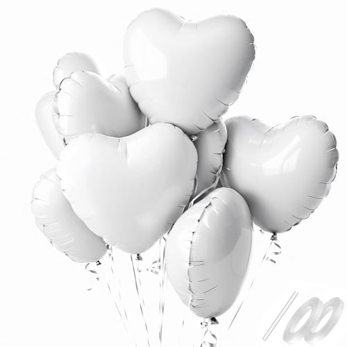 Waziwe [24 Stück] Herzluftballons Weiß • 18 Zoll Herz Folienballons Weiß Können mit Helium Gefüllt Werden, perfekt für Hochzeitsdeko, Valentinstag Deko Babypartys und Luftballons Geburtstag von waziwe
