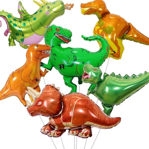 Waziwe 6 Stück Dino Luftballon，Dino Geburtstag Deko, Dino Geburtstag Helium Ballons，Dino Folienballon Können für Dino Deko Kindergeburtstag、Dino Party Deko von waziwe