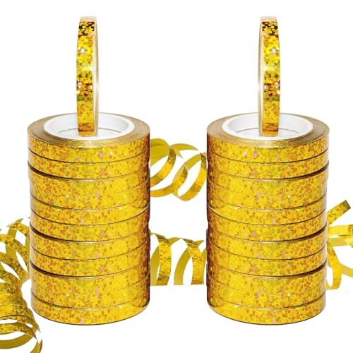waziwe 240 Meter Langen Luftschlangen Geburtstag, 24 Funkelnd Luftschlangen gold, Perfekt für Hochzeit Deko, Geburtstags Deko, Silvester Deko, Geschenkband, ballonband(gold) von waziwe