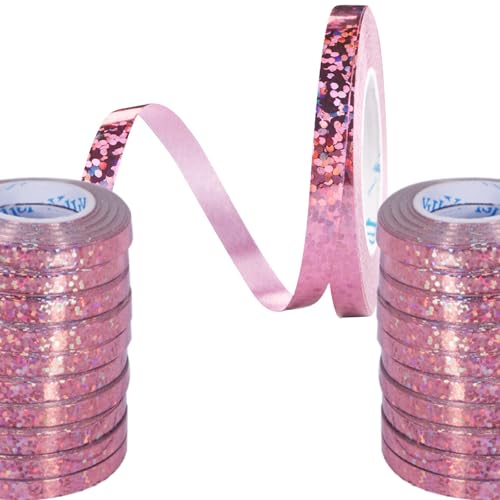 waziwe 240 Meter Langen Luftschlangen Geburtstag, 24 Funkelnd Luftschlangen rosa, Perfekt für Hochzeit Deko, Geburtstags Deko, Silvester Deko, Geschenkband, ballonband(Rosa) von waziwe