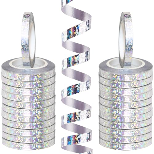 waziwe 240 Meter Langen Luftschlangen Geburtstag, 24 Funkelnd Luftschlangen silber, Perfekt für Hochzeit Deko, Geburtstags Deko, Silvester Deko, Geschenkband, ballonband(silber) von waziwe