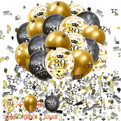 waziwe Geburtstagsdeko Schwarz Gold, Luftballons 30. Geburtstag, Deko 30 Geburtstag Mann Frau, Deko 30. Geburtstag Frau Männer, Streudeko Geburtstag, Konfetti Geburtstag Deko Mann Frau von waziwe