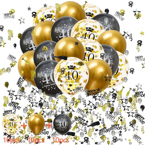 waziwe Luftballon 40 Geburtstag Frau, Deko 40 Geburtstag Mann, 40 Geburtstag Männer Deko, Geburtstagsdeko Schwarz Gold, Streudeko Geburtstag, Konfetti Geburtstag Deko Mann Frauen, 40er Geburtstag Deko von waziwe