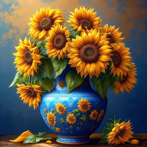 Diamond Painting Erwachsene Sonnenblumen, Diamant Painting Vase Bilder 5D DIY Diamant Bastelset Erwachsene Anfänger, Geeignet Als Geschenk und Wohnzimmer Schlafzimmer Wand Dekoration 20x20 cm V-1081 von wcusmmog
