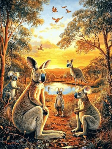 Känguru Sonnenuntergang 5D Diamond Painting Set Erwachsene Groß, DIY Diamant Painting Kinder, Quadrat Vollbohrer Handbuch Stickerei 25x35cm Home Wand Wohnzimmer Dekor, Geeignet Als Geschenk. Ni-37 von wcusmmog